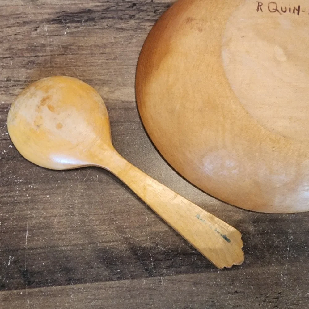 Wooden Serving Bowl w/Spoon Hand Painted‎ Made in Sweden Vintage 1954 7